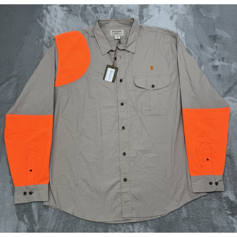 Filson Shooting Shirt Mens XL Beige Orange Hunting Button Down Long Sleeve NWT